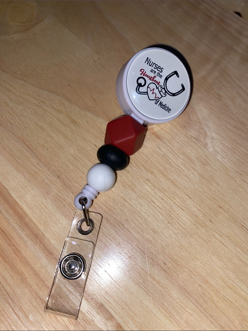 Nurse Badge Reel with Red, Black & White Beads